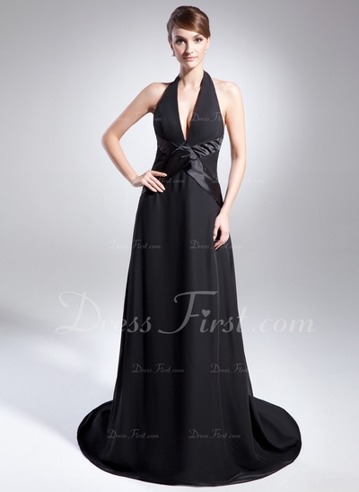 Vestidos princesa/ Formato A Cabresto Tribunal Trem De chiffon Charmeuse Vestido de Férias (00801503
