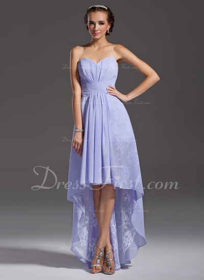 Vestidos princesa/ Formato A Coração Assimétrico De chiffon Renda Vestido de baile com Pregueado (01