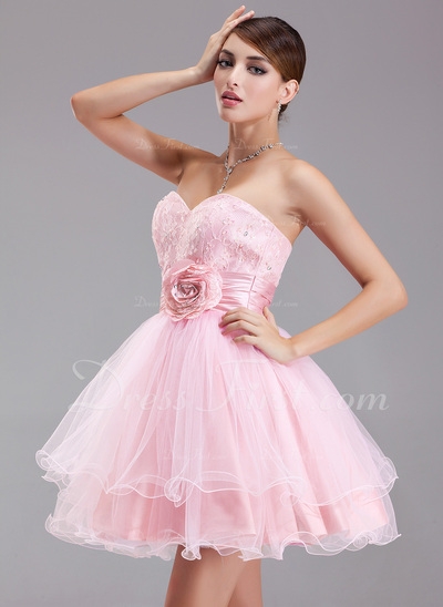 Vestidos princesa/ Formato A Coração curto comprimento Tafetá Tule Renda Vestido de boas vindas com 