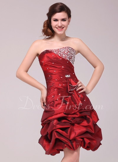 Vestidos princesa/ Formato A Coração Joelho de comprimento Tafetá Vestido de cocktail com Pregueado 