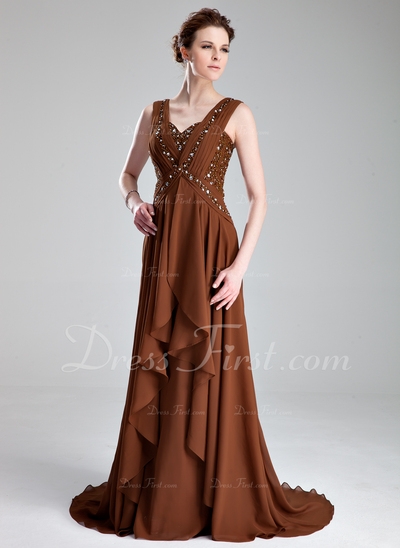 Vestidos princesa/ Formato A Coração Tribunal Trem Chiffon Vestido para a mãe da noiva com Pregueado