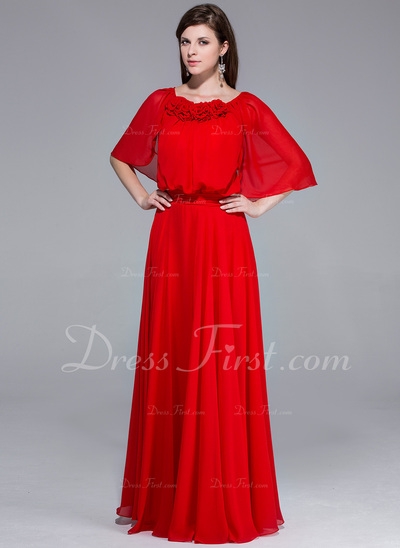 Vestidos princesa/ Formato A Decote redondo Chá comprimento De chiffon Vestido de festa com Preguead