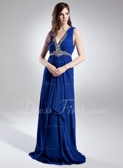 Vestidos princesa/ Formato A Decote V Trem da varredura De chiffon Vestido de festa com Pregueado La