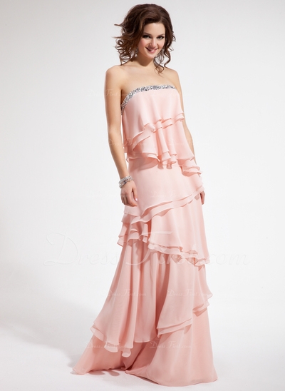 Vestidos princesa/ Formato A Sem Alças Chá comprimento De chiffon Vestido de baile com Bordado Babad