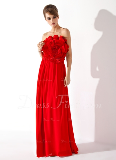 Vestidos princesa/ Formato A Sem Alças Chá comprimento De chiffon Vestido de baile com fecho de corr