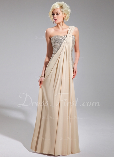 Vestidos princesa/ Formato A Um ombro Chá comprimento De chiffon Lantejoulas Vestido de baile com Pr