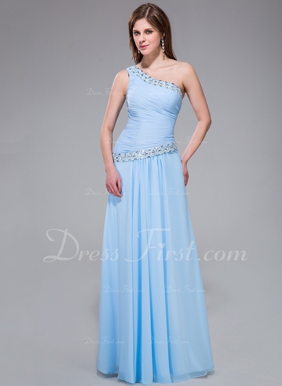 Vestidos princesa/ Formato A Um ombro Chá comprimento De chiffon Vestido de baile com Pregueado Bord