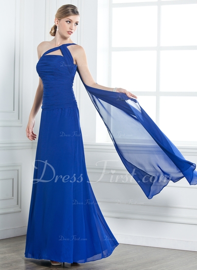 Vestidos princesa/ Formato A Um ombro Chá comprimento De chiffon Vestido de festa com Pregueado Bord