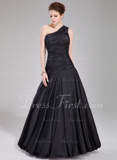 Vestidos princesa/ Formato A Um ombro Chá comprimento Tafetá Vestido de baile com Pregueado (0180225