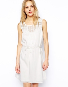 Vila Sleeveless Lace Detail Tie Waist Dress
