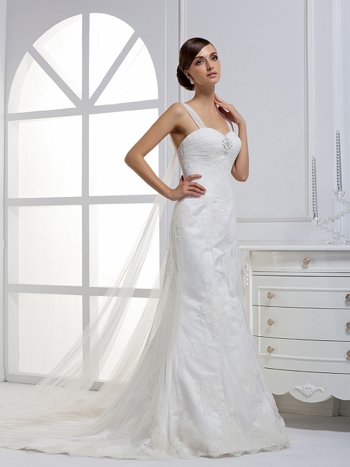 Vintage Tulle Straps Mermaid Empire Sleeveless Chapel Train Wedding Dress