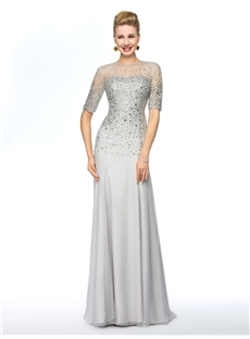 Vintage V-Neck Lace Beading A-Line Sweep Train Half Sleeves Mother of the Bride Dress