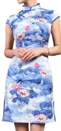 Vonfon Women's Cotton And Spandex Cheongsam With Lotus Pool Scenery Pattern