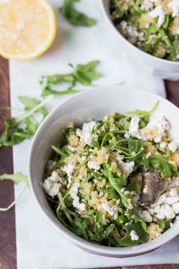 Warm Arugula Salad with Quinoa & Goat Cheese