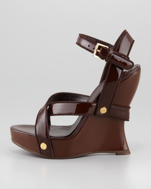 Wedge Heels High Quality Brown Leather Upper Women Sandals