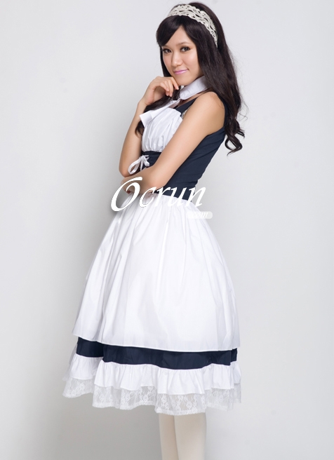 White And Royal Blue Cotton Cosplay Lolita Dress - Image 2