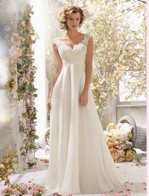 White ivory Lace Bridal Gown beach Wedding Dress