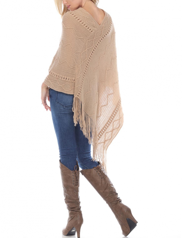 White Mark Women's Fernanda Whip-Stitched Fringe Poncho - Image 3