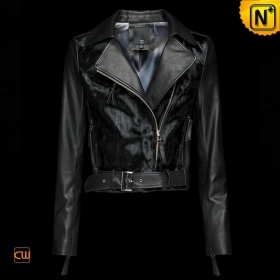Women Cropped Leather Biker Jacket Black CW614007