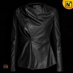 Women Cropped Leather Drape Jacket Black CW614001