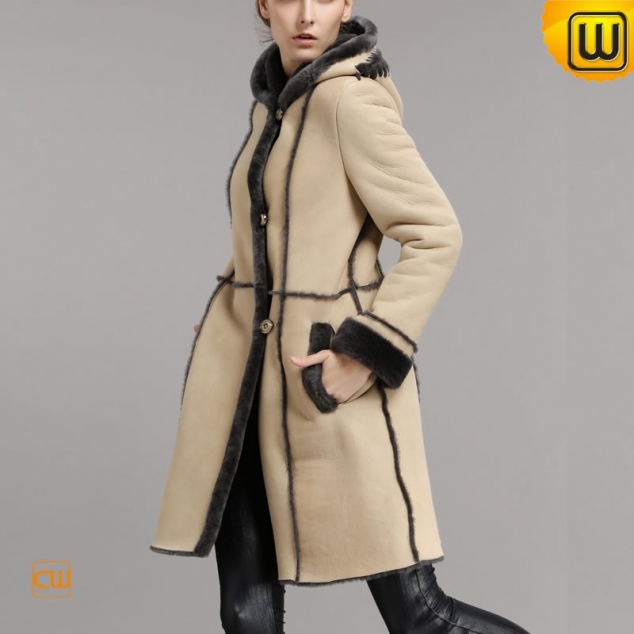 Women Hooded Spanish Merino Shearling Coat CW640251