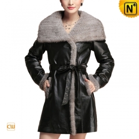 Women Leather Coat with Mink Fur Collar CW630310