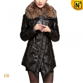 Women Leather Coat with Raccoon Fur Collar CW630126