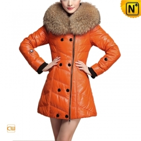 Women Leather Coat with Raccoon Fur Collar CW630358