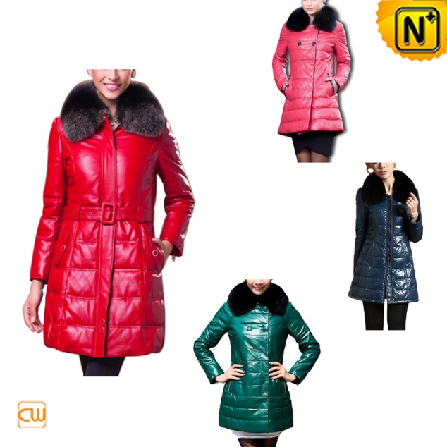 Women Leather Down Coat CW148260 - cwmalls.com