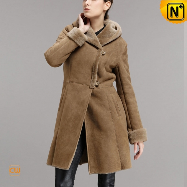 Women's Long Shearling Coat with Hood CW640239