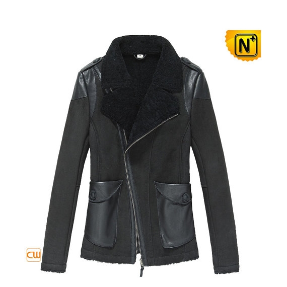 Womens Black Shearling Sheepskin Jacket CW640102