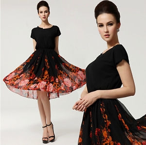Womens Chiffon Ball Party Formal Long Dress Vintage Floral Party Evening Dress