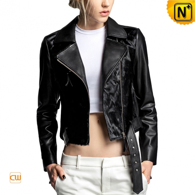 Womens Cropped Motorcycle Leather Jacket au CW614007