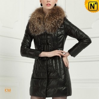 Womens Leather Down Coat CW613507 Cwmalls