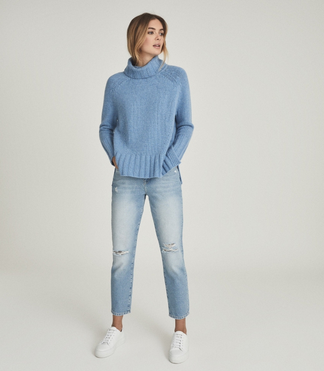Wool Cashmere Blend Roll Neck Sweater