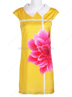 Yellow Lapel Sleeveless Floral Silk Dress for HPL