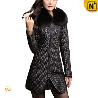 Zagreb Womens Quilted Black Fur Leather Coat CW613039