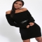 Black Slash Neck Knitted Jumper Dress - Winter Wardrobe