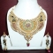  Green, Wine and Off White Stone Studded Necklace Set - Necklace