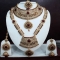 Maroon and Off White Kundan Studded Necklace Set - Necklace