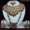 Maroon, Green and Off White Polki Studded Necklace Set - Necklace