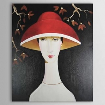 A Lady in Red Hat Oil Painting Free Shipping - People Paintings