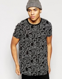 ASOS Longline T-Shirt with All Over Supercool Typo Print and Skater Fit - T-Shirts