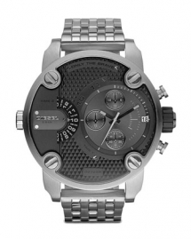 Black Chronograph Watch With Silver Bracelet - For him