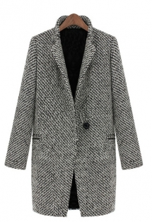 Black White Notch Stand Collar Long Sleeve Oversize Houndstooth Coat -  I  want to have........