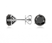 Black Diamond Stud Earrings in Sterling Silver - Gifts for fiance