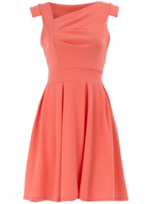 Coral Pleat Skater Dress - Cute Dresses