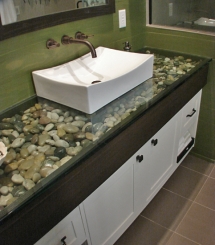 Glass counter-top with rock fill - Bathroom Ideas