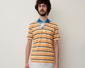Dead stock vintage striped polo shirt yellow white orange blue - Casual wear