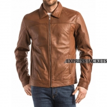 Brown Shirt Collar Leather Jacket For Men - Every Thing at 40% OFF